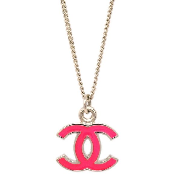 Chanel Silver Pink CC Pendant Necklace 04A - Picture 1 of 4